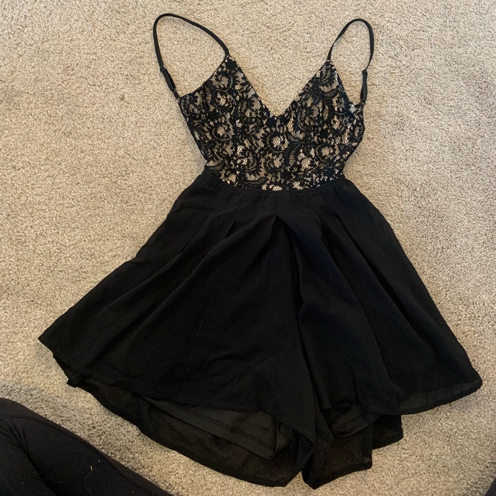 Black Lace Romper with shorts backless